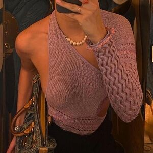 Roberta Einer Dina purple asymmetrical knit bodysuit in Violet